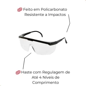 Óculos De Proteção EPI C/Haste preta - 40194